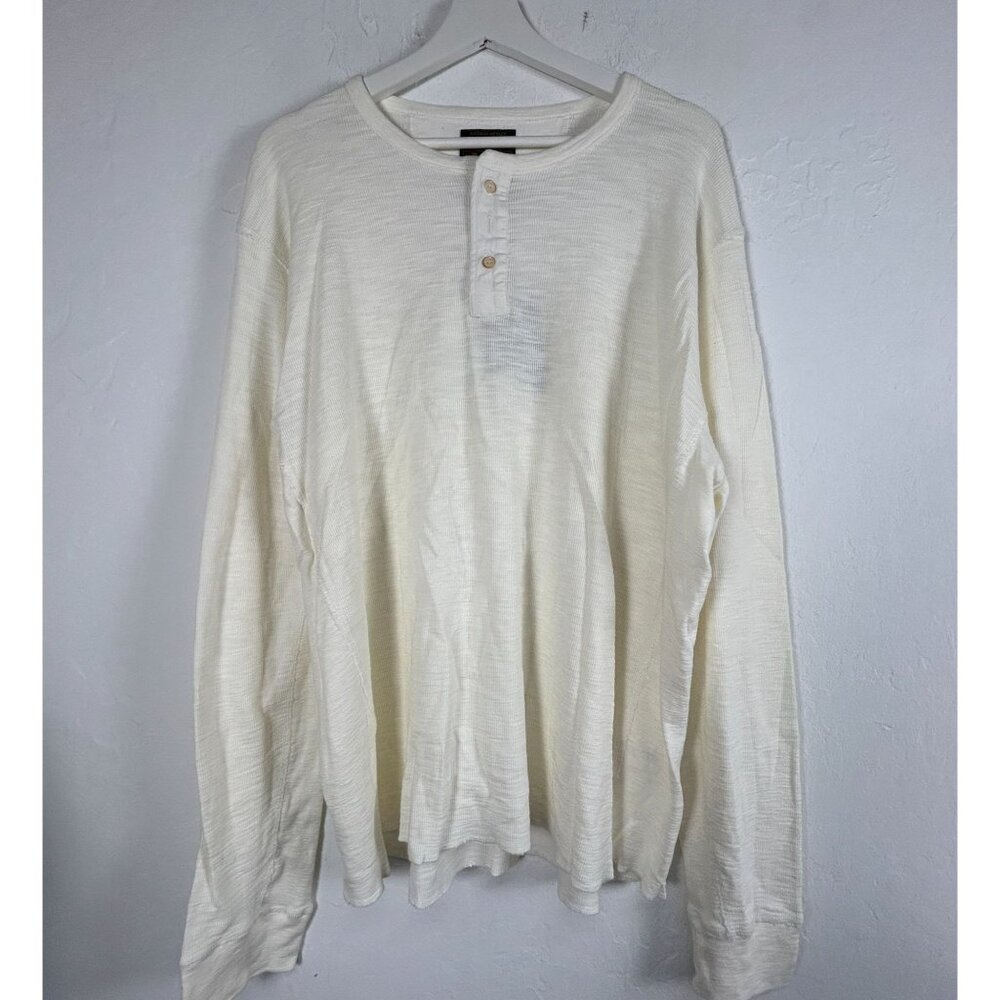 Lucky Brand Mens XXL Long Sleeve Henley Shirt White Knit Pullover Casual New